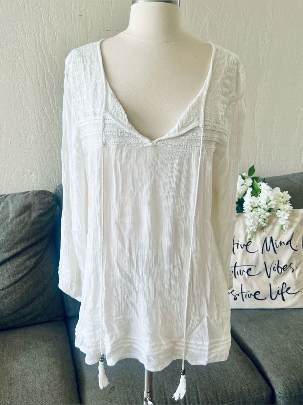 White Boho Solitaire Blouse